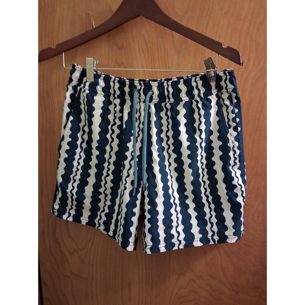 Men's Black and White Striped Swim Trunks size small